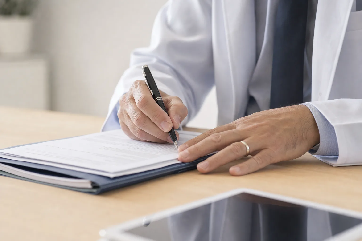 Firma de un documento de consentimiento informado en consulta